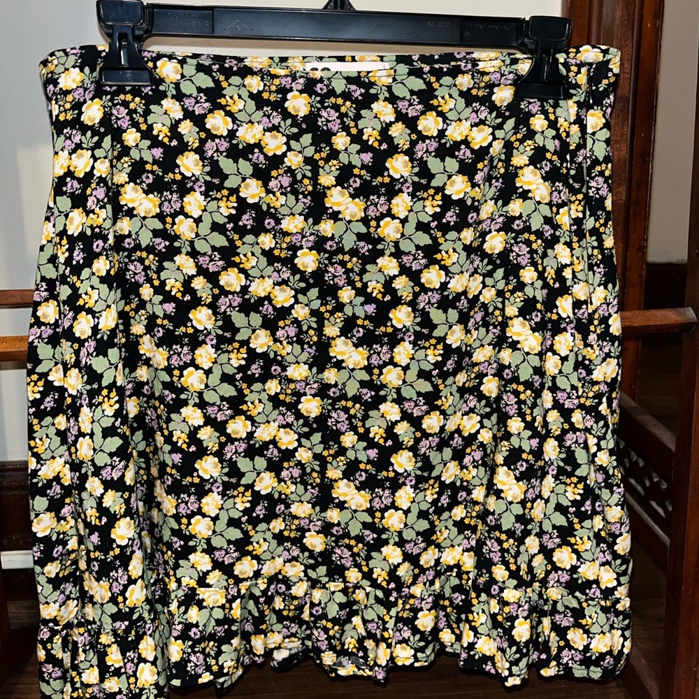 SO Floral Mini Skirt - Black with Yellow & Green Floral Print